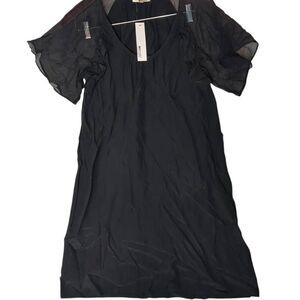 NWT LAMade Black 100% Silk Dress Sheer Flutter Sleeve M Medium